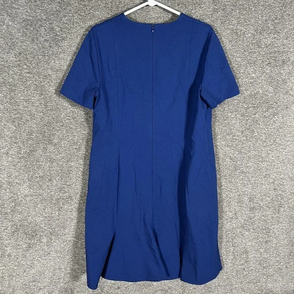 Akris Punto Dress Womens 14 Blue Short Sleeve Lined Sheath Midi Seamed Zip  Back - threedaughtersproperties.com